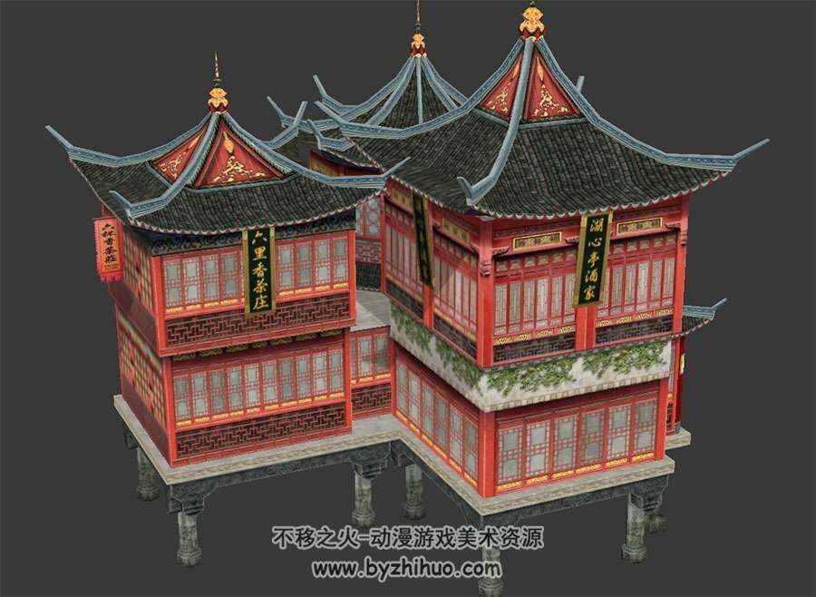 国风古代场景酒家茶庄3DMax模型含贴图下载