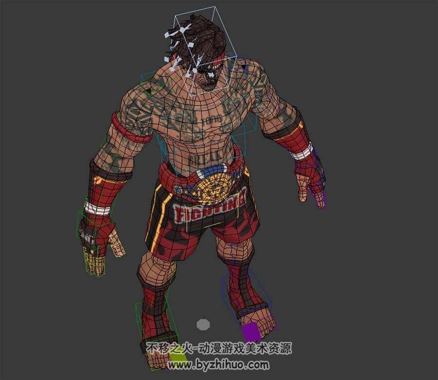 泰拳纹身男3DMax模型带骨骼绑定四边面下载