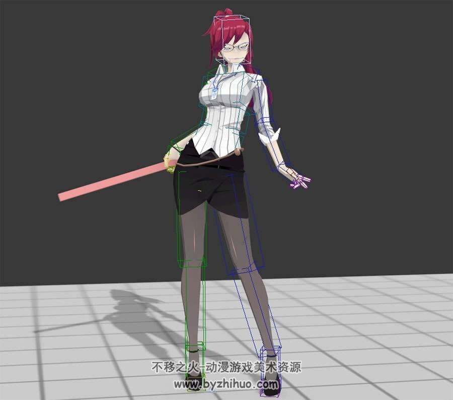 制服二次元女装角色3DMax模型带绑定待机下载