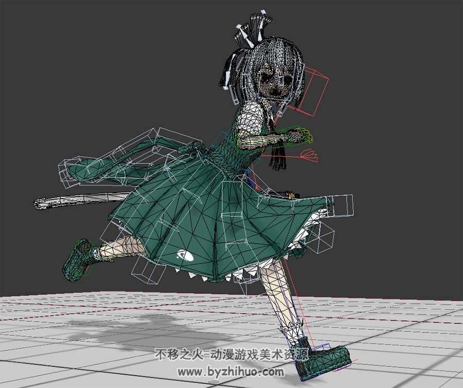 香霖堂妖梦二次元角色3DMax模型带绑定奔跑动作下载