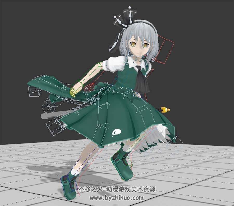 香霖堂妖梦二次元角色3DMax模型带绑定奔跑动作下载