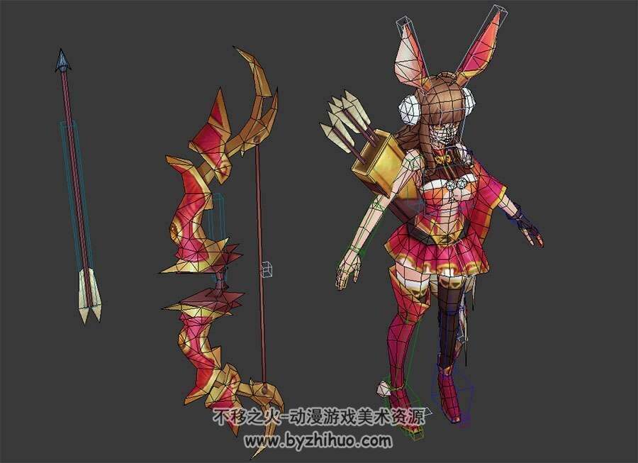可爱的兔耳少女弓箭手3DMax模型带绑定下载