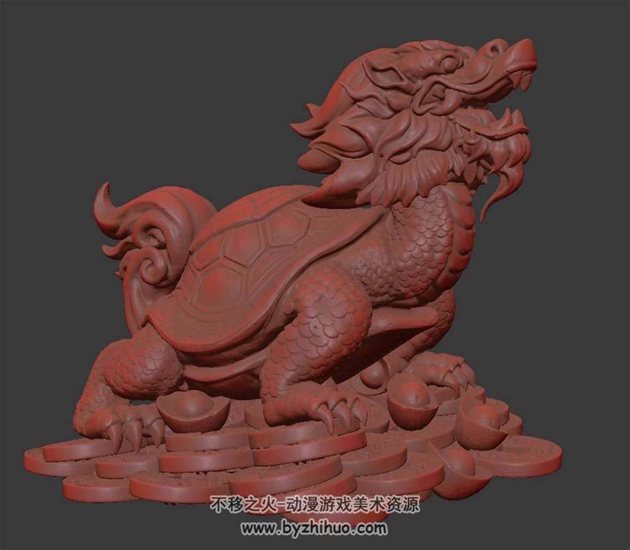 龙头龟身神兽雕像3DMax高精模型下载