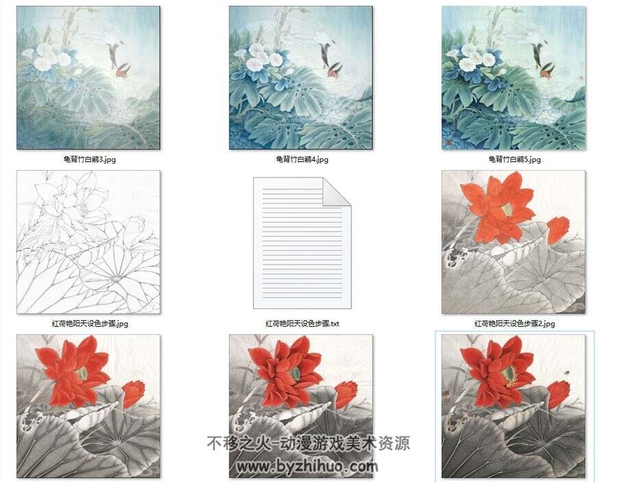 20套中国画绘制 花鸟鱼虫绘画高清图文教学 含白描及文字作画过程描述