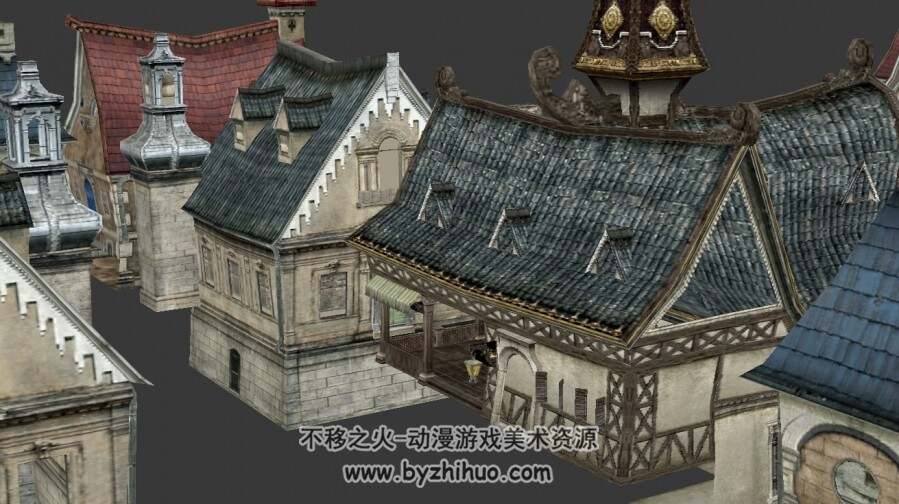 游戏场景建筑普雷利镇3DMax模型含贴图下载