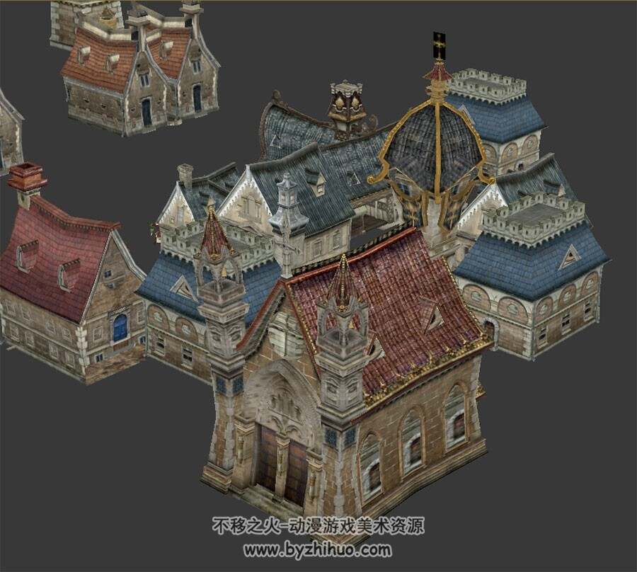 游戏场景建筑普雷利镇3DMax模型含贴图下载