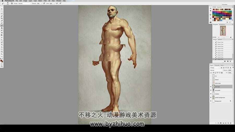 男女角色人体绘制 人体原画精致教学视频教程 附笔刷