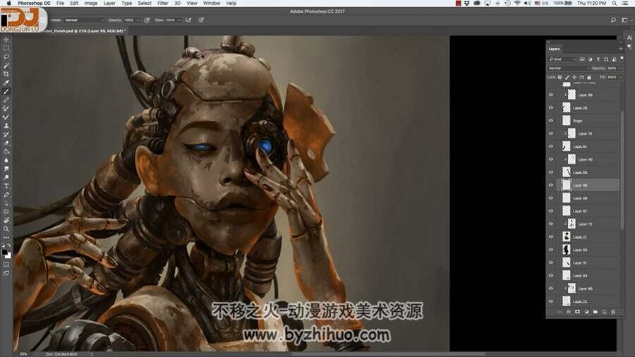 科幻机器人肖像 CG插画精致绘制视频教学 附源文件和笔刷