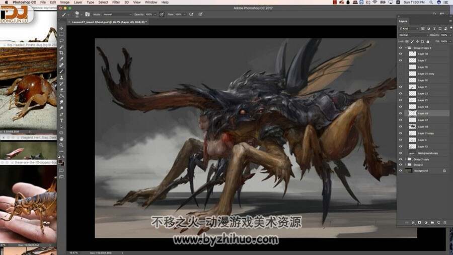 人形昆虫怪兽 游戏BOSS角色概念设计原画绘制视频教程 附源文件和笔刷