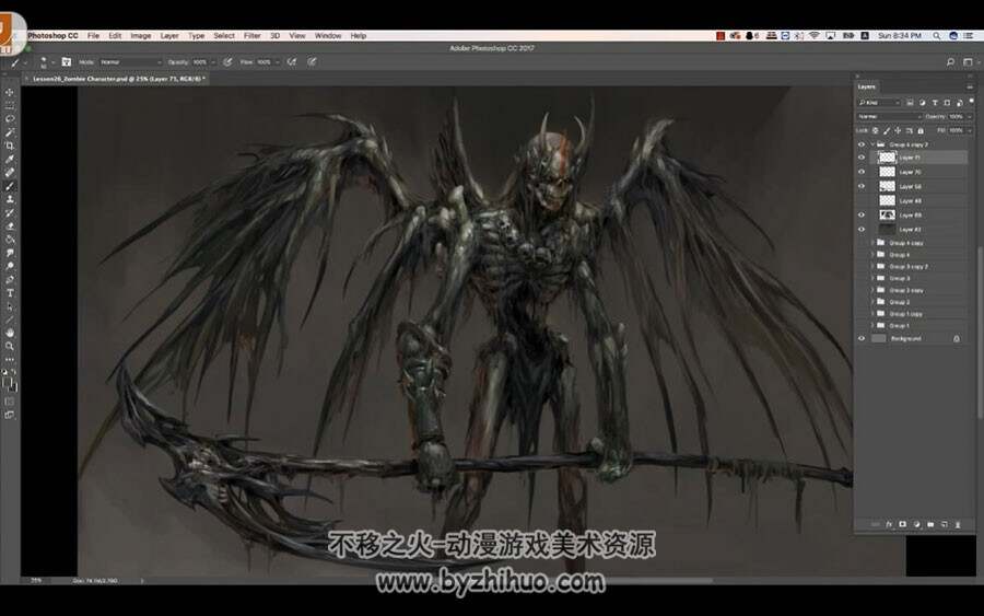 暗黑风怪物 骷髅死神角色概念原画设定绘画视频教程 附源文件和笔刷