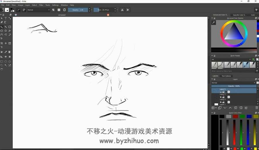 Krita 人物头部脸部 绘画教学视频教程