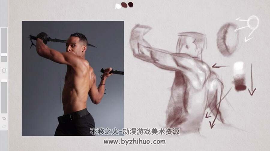 人体肌肉教学 男女身体结构绘制视频教学