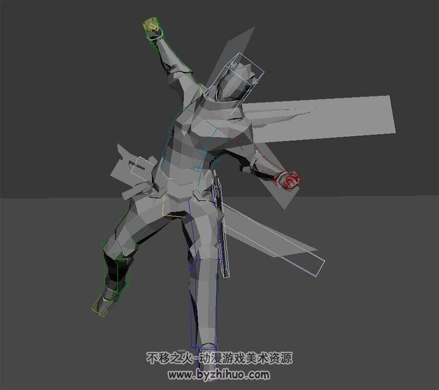 游戏男角色跳跃捶地带动作含绑定3DMax模型下载
