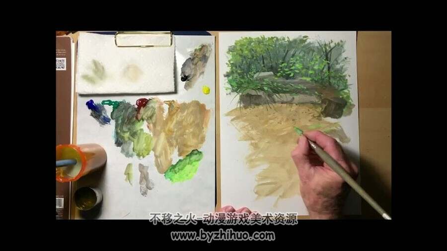 草丛石头 野外郊外场景传统手绘绘制技法视频教程
