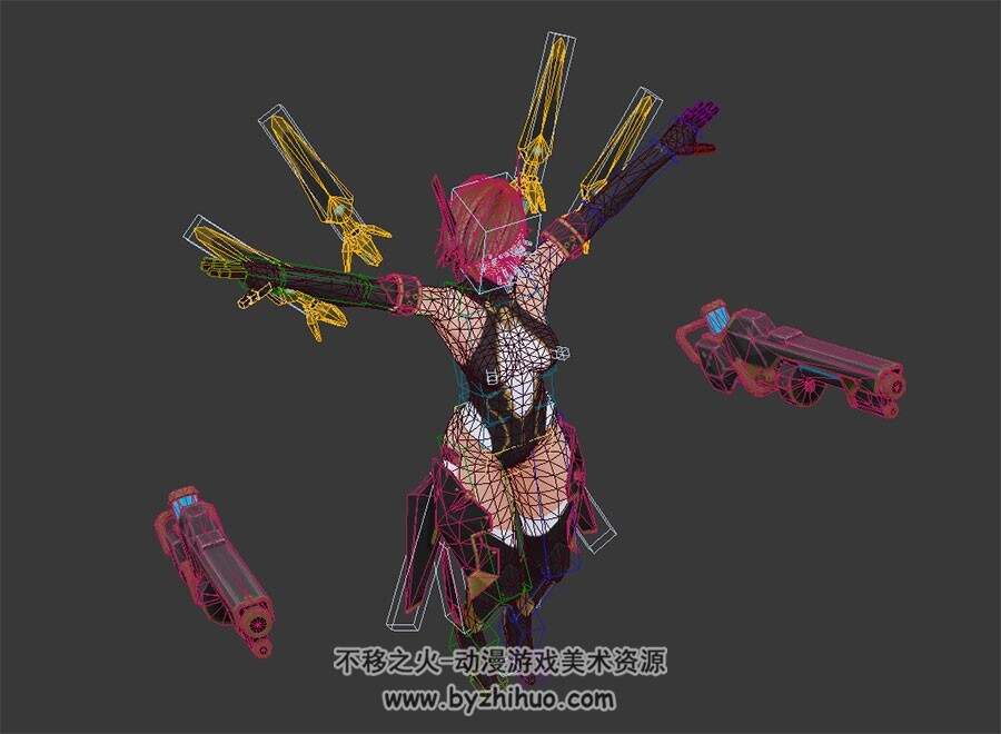 科幻风浮游炮少女带绑定3DMax模型肢体动作下载