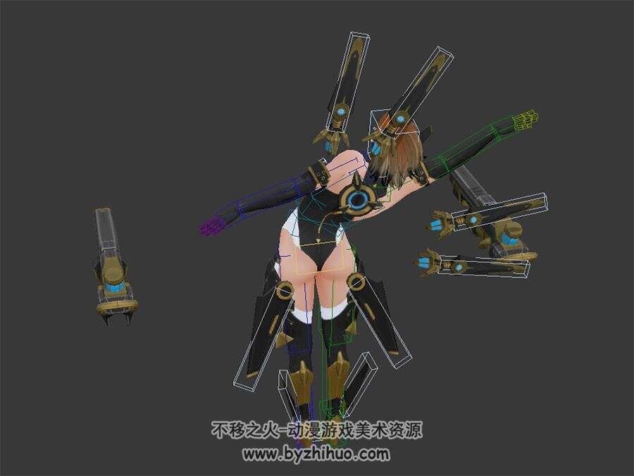 科幻风浮游炮少女带绑定3DMax模型肢体动作下载
