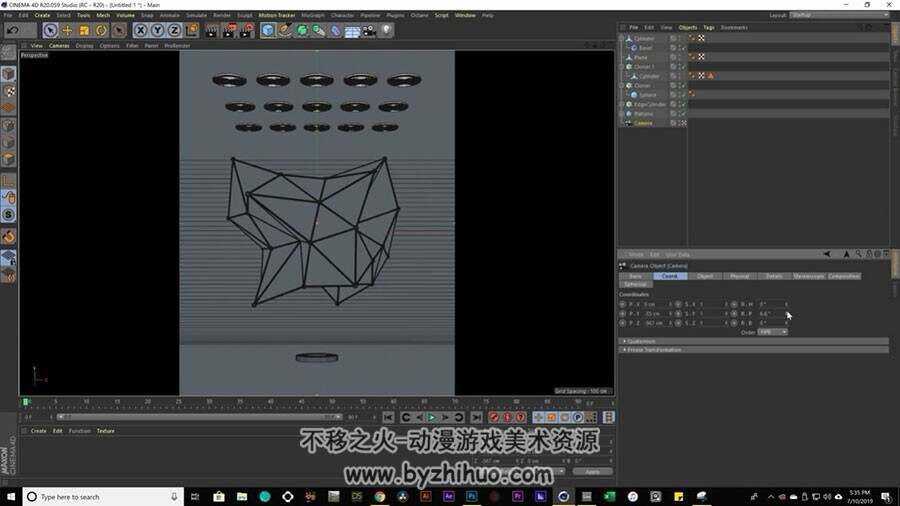 C4D 抽象科幻雕塑 模型实例制作视频教程