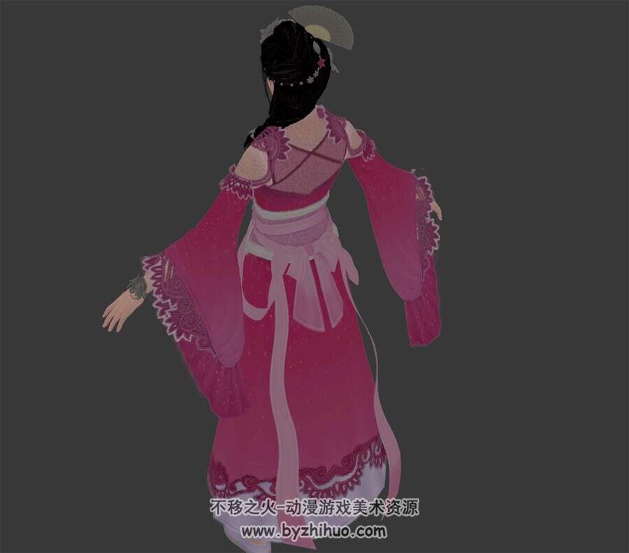 中式古装粉衣女角色3DMax模型下载