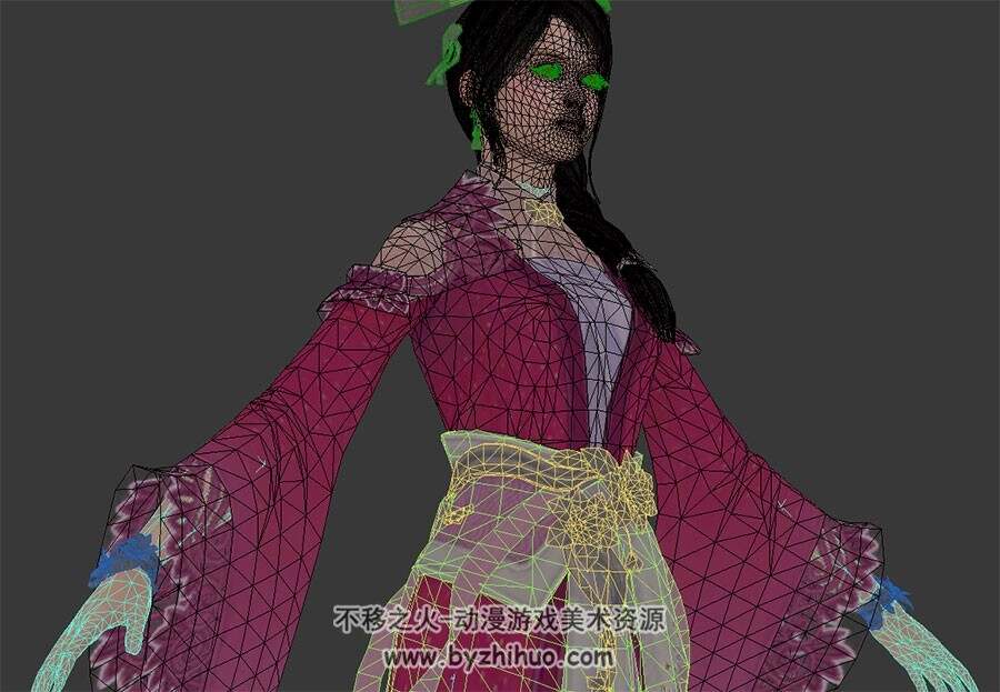 中式古装粉衣女角色3DMax模型下载