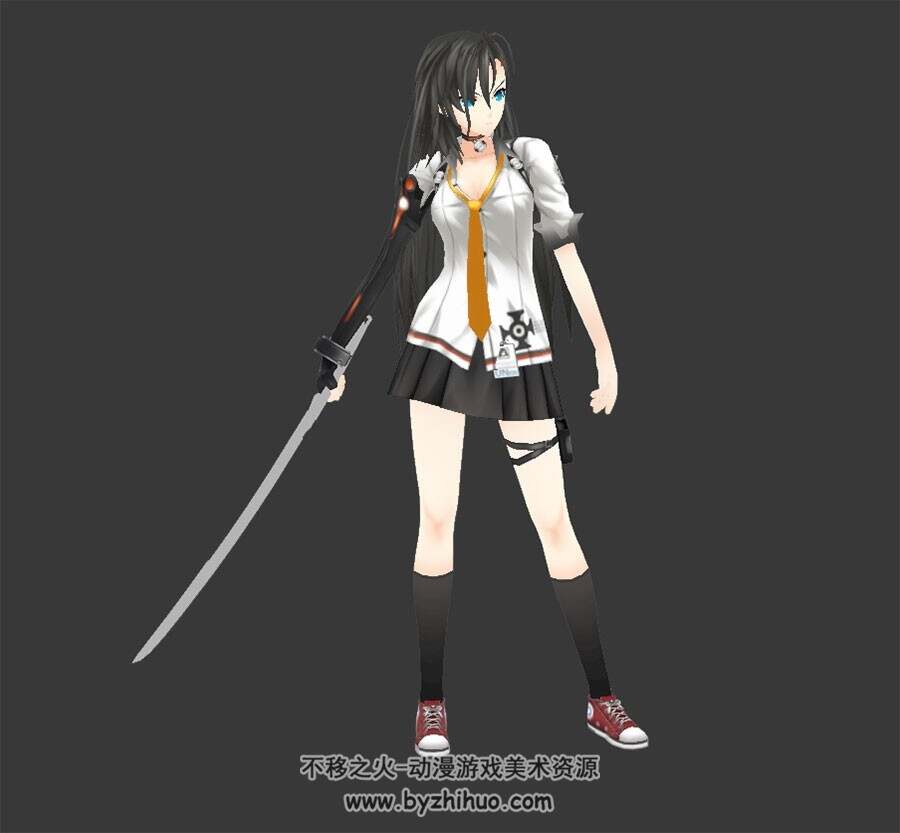 封印者 游戏角色尤莉3DMax模型带绑定受击动作下载