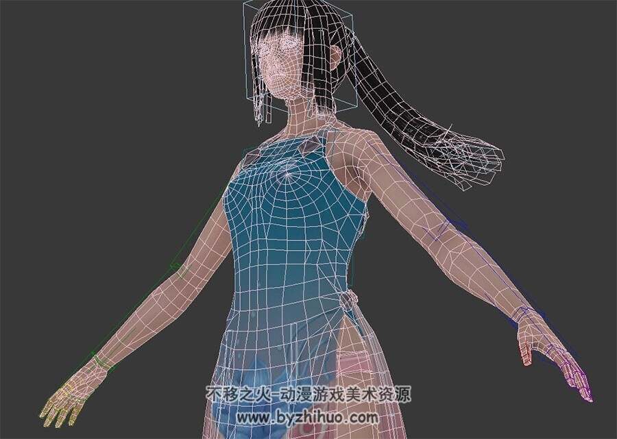国风女角色清凉服装3DMax模型带绑定下载