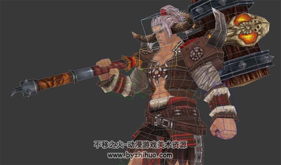 游戏铁锤兽人战士3DMax模型全套动作带绑定下载