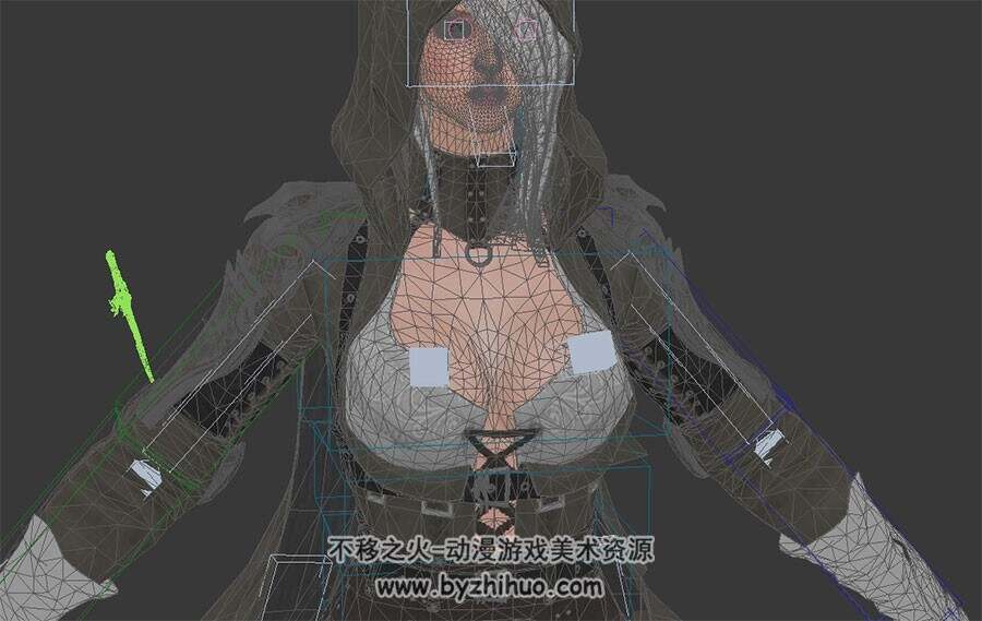 酷帅的沙漠女神带武器3DMax模型带绑定下载