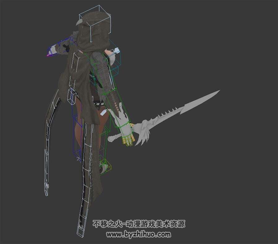 酷帅的沙漠女神带武器3DMax模型带绑定下载
