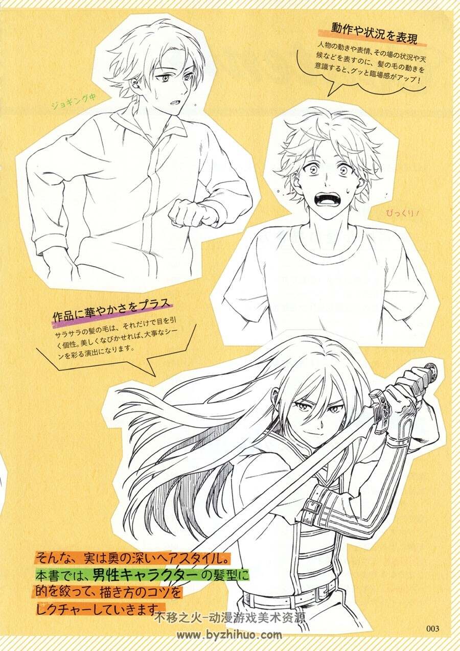 充满魅力的发型 男性篇 250种漫画角色人物发型绘画教程 百度网盘下载