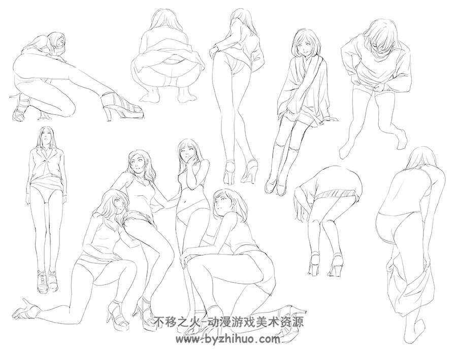 漫画人物写生 Character Sketching for Manga 动漫女性角色姿态速写