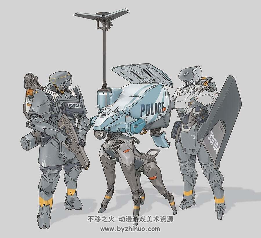 画师tedzhang科幻风游戏机械人物角色原画设定参考29p