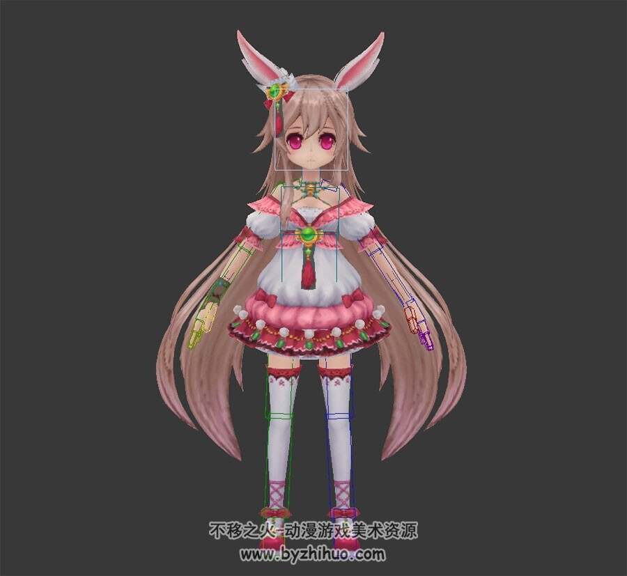 可爱萌兔子红眼小萝莉3DMax模型带绑定下载