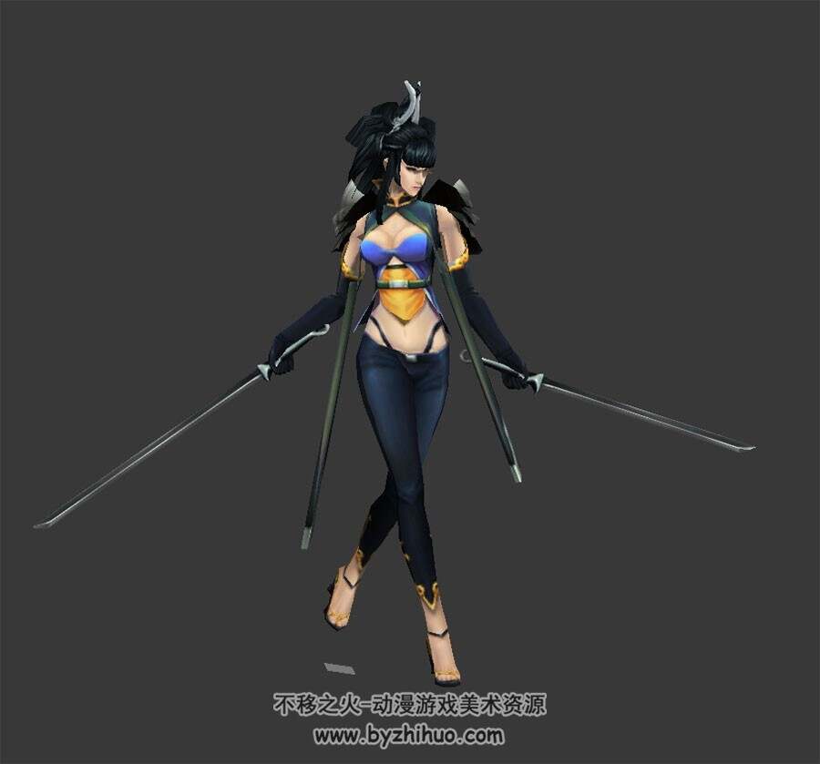 都市快打女剑士走跑待机动作3DMax模型下载