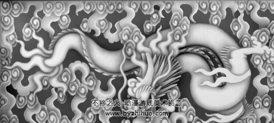中国古代神龙浮雕灰度图制作美术素材图包下载 245P