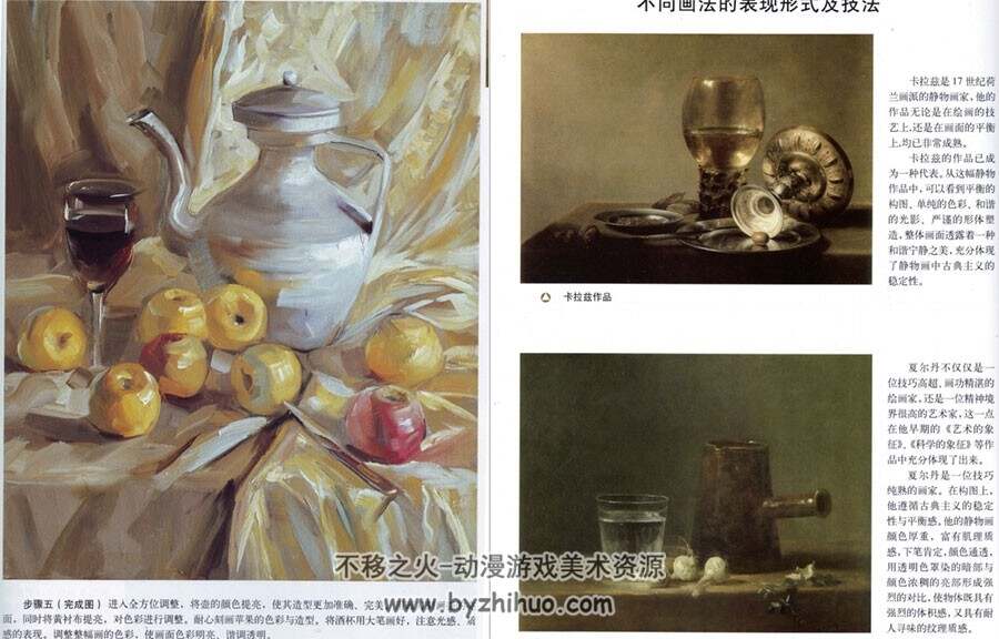 油画静物 写生技法 传统的静物手绘教学 瓶花水果布料 百度网盘下载