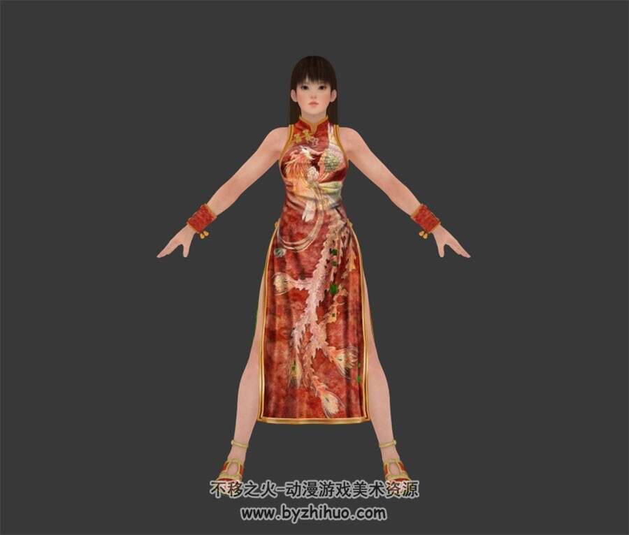 DoA5 Sarah 红旗袍 角色服装3D模型 MAX格式 有绑定