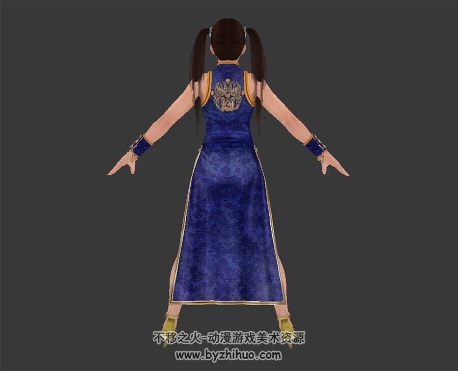 DoA5 Sarah 蓝旗袍 角色服装3D模型 MAX格式 有绑定