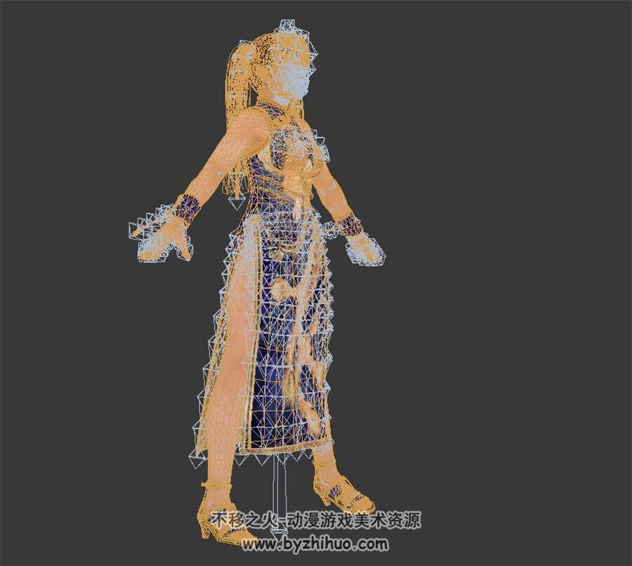 DoA5 Sarah 蓝旗袍 角色服装3D模型 MAX格式 有绑定
