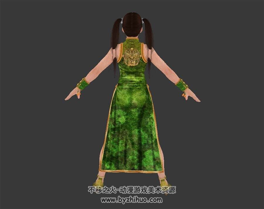 DoA5 Sarah 绿旗袍 角色服装3D模型 MAX格式 有绑定