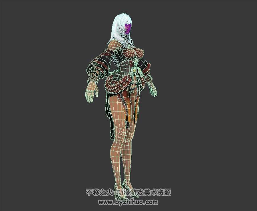 剑灵 女体型 性感黑皮白发御姐 3D模型 四角面max模型