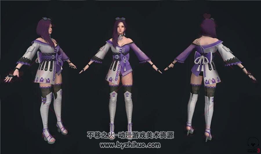 韩风女孩 紫发美少女 次时代高精3D模型 资源百度网盘下载
