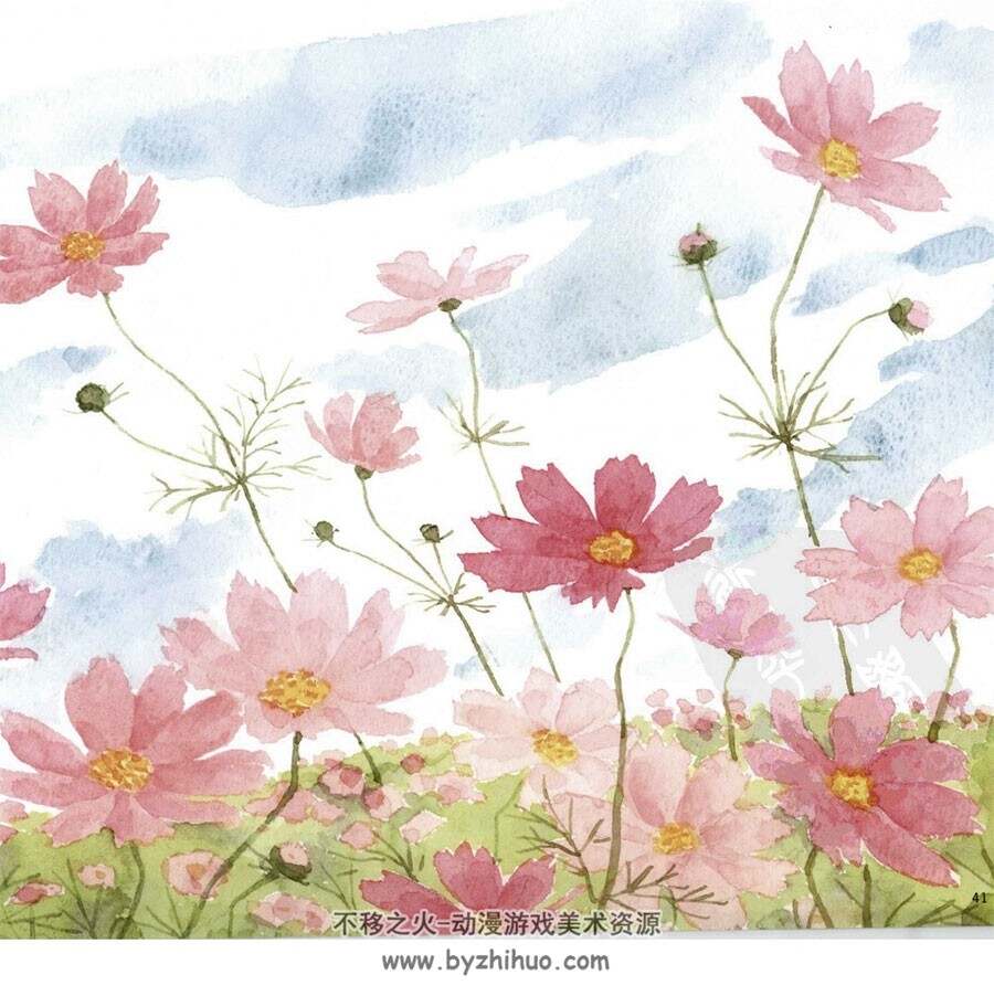 秋之花卉 幸福四季水彩花园 手绘花朵教程 百度网盘下载