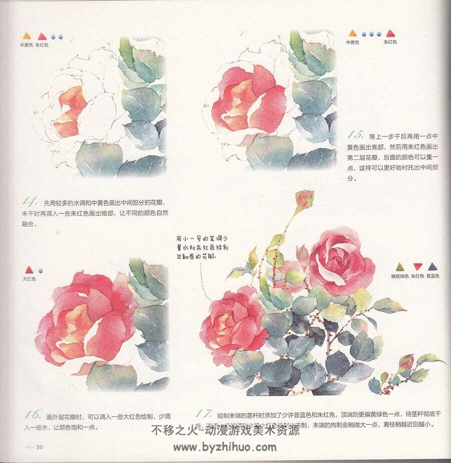 柔美花姿手绘技法 浪漫水彩课 手绘鲜花植物教程 百度网盘下载