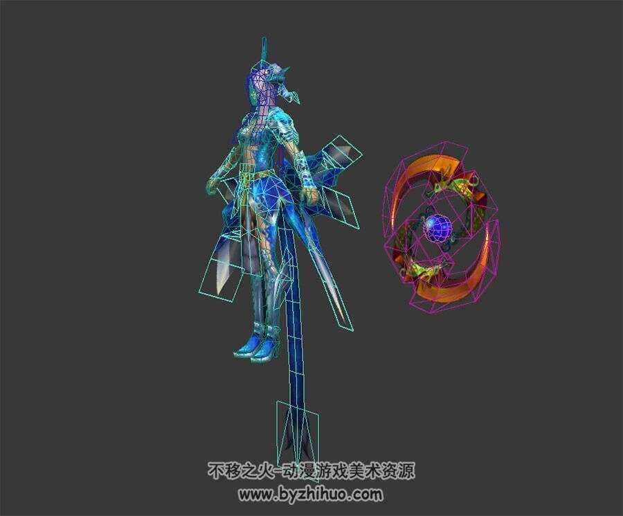 妖族少女 四角面 带武器 有绑定和动作 3D模型百度网盘下载