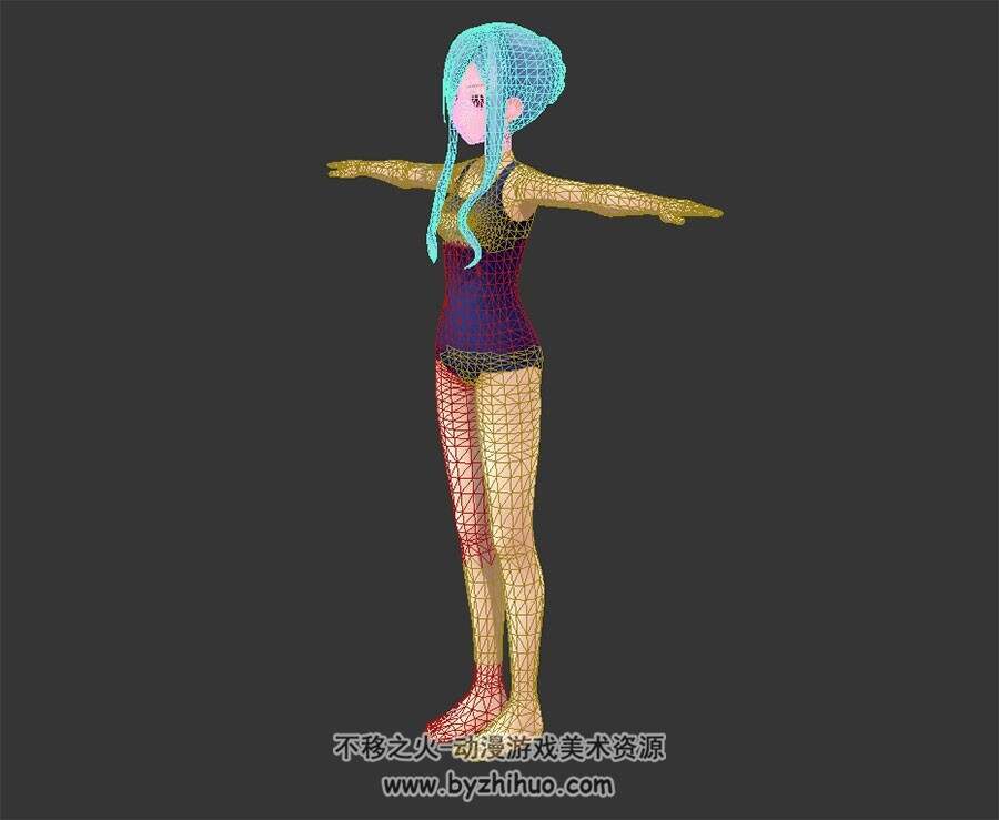 蓝发美少女 死库水泳装二次元风角色 3D模型资源百度网盘下载