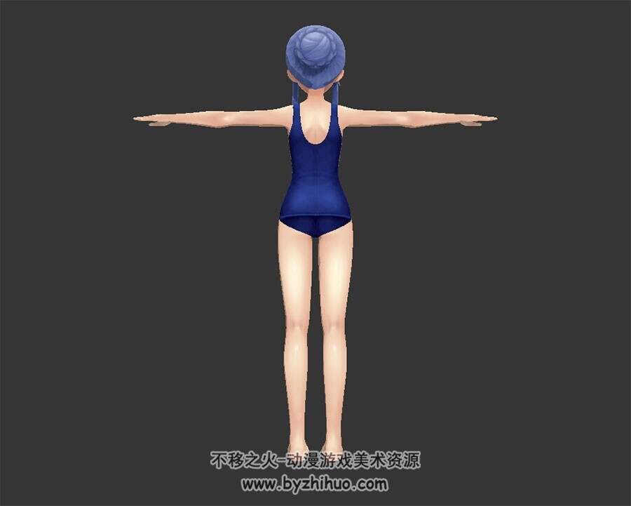 蓝发美少女 死库水泳装二次元风角色 3D模型资源百度网盘下载