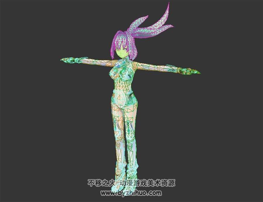 绿发美少女 日系二次元紧身衣少女 3D模型资源百度网盘下载