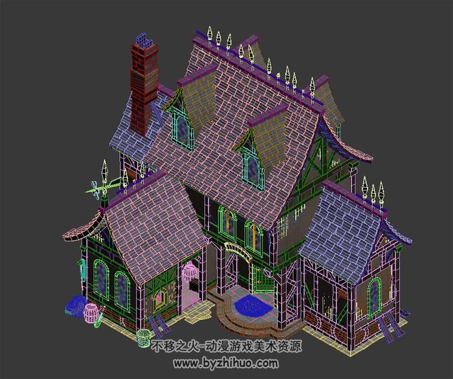 蓝房子 欧洲风格建筑 四角面 3D模型百度网盘下载