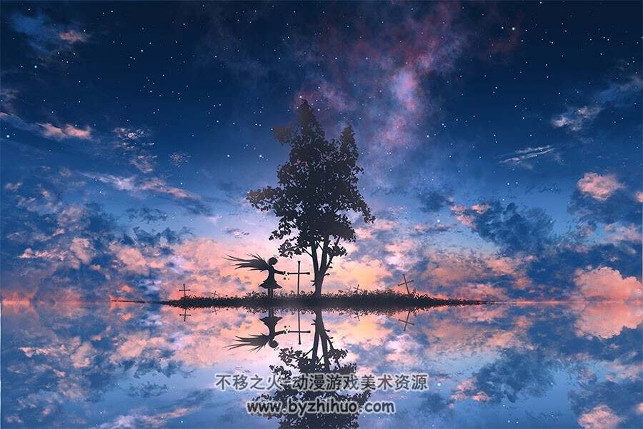 与星空作伴 P站画师日本画师ツチヤ 二次元风景插画作品百度网盘分享赏析