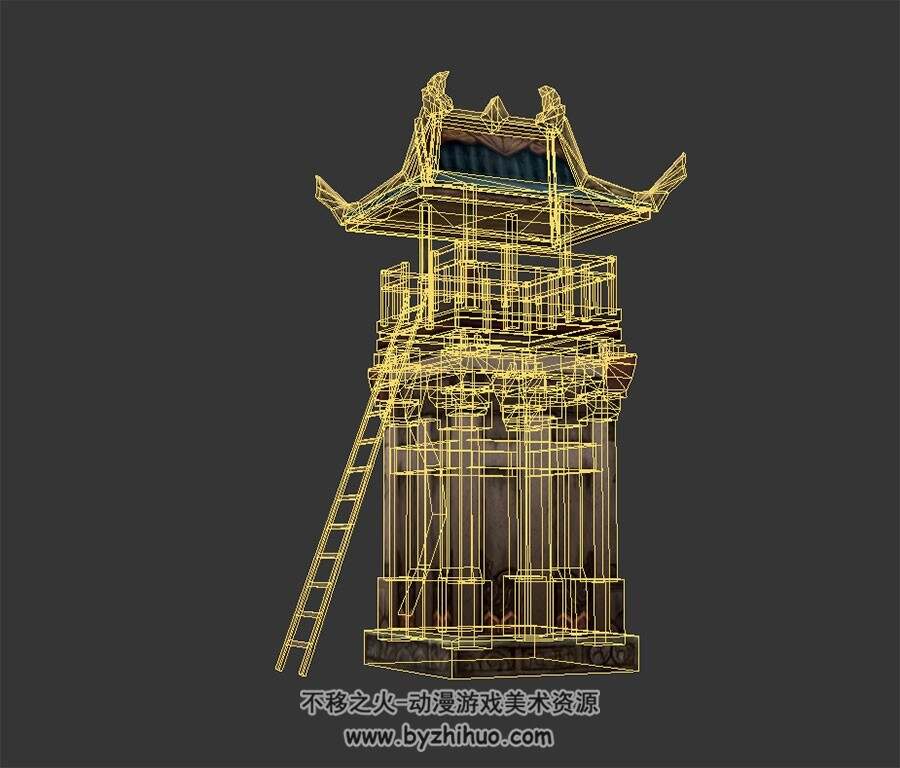 塔楼 哨台 瞭望台 古风建筑 四角面 3D模型百度网盘下载